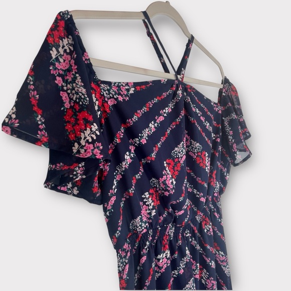 🌸 Maurices Navy Floral Handkerchief Hem Dress – Size Large - Picture 2 of 6